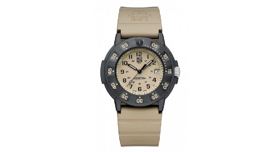 a khaki and charcoal colored watch